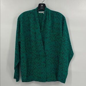 Omanti Vintage 100% Silk Green Patterned Women's Blouse Size 8